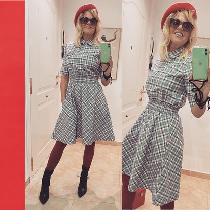 penelope grey/red check